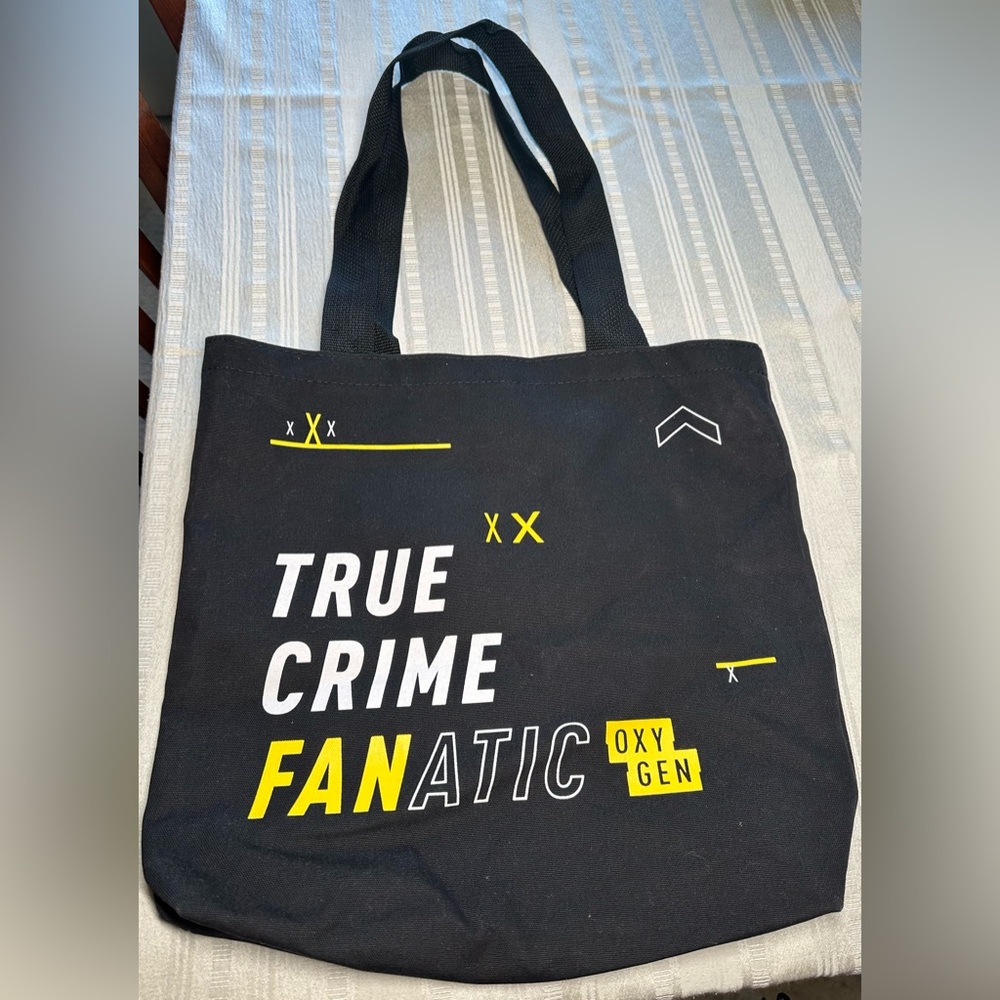 Oxygen True Crime Fanatic CrimeCon Black Canvas Tote Bag